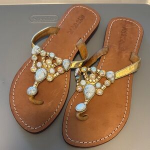 Mystique Boutique Brown and Gold Beaded Sandals